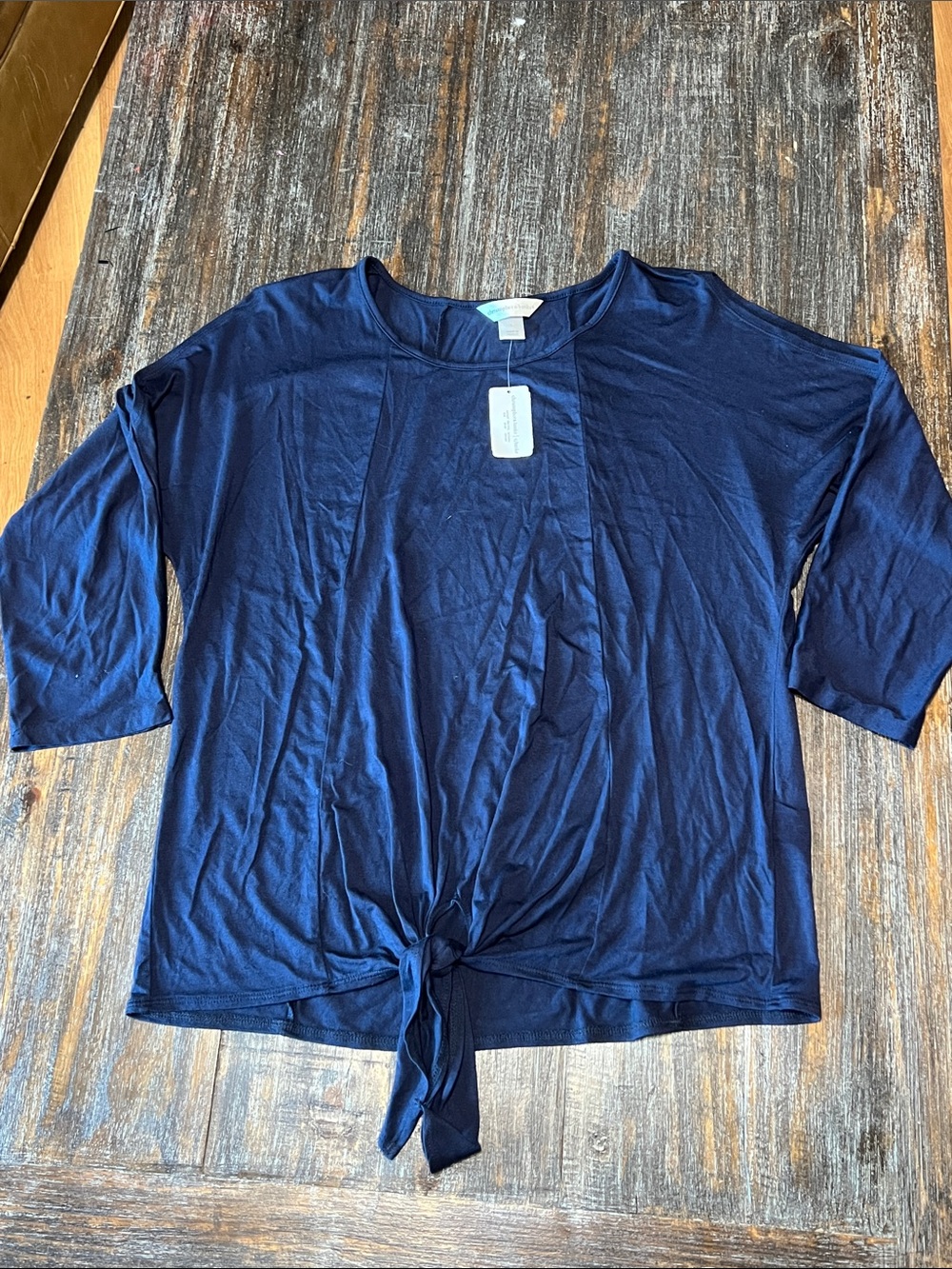 NWT Christopher & Banks Navy Tie-Front Long 3/4 Sleeve Top